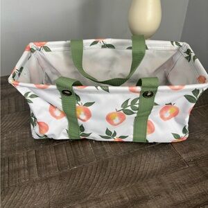 Thirty-one Peach Print Tote with Green Handles